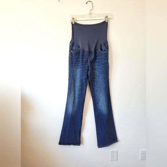 Old Navy Maternity Jeans Boot Cut Dark Wash Full Panel Flared Comfy High Waist 6 - Picture 1 of 7